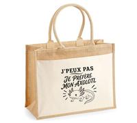 Sac Cabas Jute avec Poche J’peux pas je préfère mon Axolotl J'peux pas minimaliste | Toile de Jute et Coton 21 L Fond Plat Anses 65 cm | Marché Courses Plage | Cadeau Femme Maîtresse Anniversaire Noël