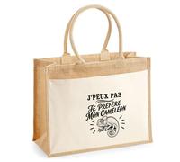 Sac Cabas Jute avec Poche J’peux pas je préfère mon Caméléon | Toile de Jute et Coton 21 L Fond Plat Anses 65 cm | Marché Courses Plage | Cadeau Femme Maîtresse Anniversaire Noël