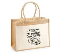 Sac Cabas Jute avec Poche J’peux pas je préfère mon Iguane | Toile de Jute et Coton 21 L Fond Plat Anses 65 cm | Marché Courses Plage | Cadeau Femme Maîtresse Anniversaire Noël