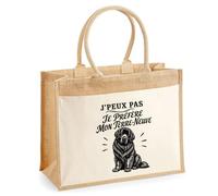 Sac Cabas Jute avec Poche J’peux pas je préfère mon Terre-Neuve | Toile de Jute et Coton 21 L Fond Plat Anses 65 cm | Marché Courses Plage