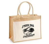 Sac Cabas Jute avec Poche J’peux pas je suis Contrôleur J'peux pas minimaliste | Toile de Jute et Coton 21 L Fond Plat Anses 65 cm | Marché Courses Plage | Cadeau Femme Maîtresse Anniversaire Noël