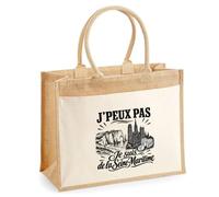 Sac Cabas Jute avec Poche J’peux pas je suis de la Seine-Maritime | Toile de Jute et Coton 21 L Fond Plat Anses 65 cm | Marché Courses Plage | Cadeau Femme Maîtresse Anniversaire Noël