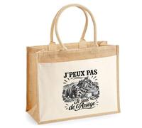 Sac Cabas Jute avec Poche J’peux pas je suis de l'Ariège | Toile de Jute et Coton 21 L Fond Plat Anses 65 cm | Marché Courses Plage | Cadeau Femme Maîtresse Anniversaire Noël