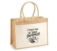 Sac Cabas Jute avec Poche J’peux pas je suis Imprimeur J'peux pas minimaliste | Toile de Jute et Coton 21 L Fond Plat Anses 65 cm | Marché Courses Plage | Cadeau Femme Maîtresse Anniversaire Noël
