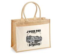 Sac Cabas Jute avec Poche J’peux pas je suis Ivryenne | Toile de Jute et Coton 21 L Fond Plat Anses 65 cm | Marché Courses Plage | Cadeau Femme Maîtresse Anniversaire Noël