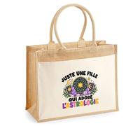 Sac Cabas Jute avec Poche Juste une fille qui adore l'astrologie | Toile de Jute et Coton 21 L Fond Plat Anses 65 cm | Marché Courses Plage