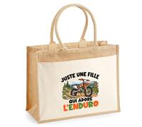 Sac Cabas Jute avec Poche Juste une fille qui adore l'enduro | Toile de Jute et Coton 21 L Fond Plat Anses 65 cm | Marché Courses Plage | Cadeau Pilote D'Enduro Femme Maîtresse Anniversaire Noël