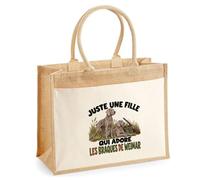 Sac Cabas Jute avec Poche Juste une fille qui adore les braques de Weimar | Toile de Jute et Coton 21 L Fond Plat Anses 65 cm | Marché Courses Plage
