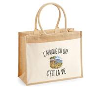 Sac Cabas Jute avec Poche L’Afrique du Sud c’est la vie | Toile de Jute et Coton 21 L Fond Plat Anses 65 cm | Marché Courses Plage | Cadeau Voyageur Voyageuse Femme Maîtresse Anniversaire Noël