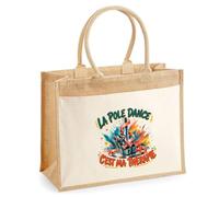 Sac Cabas Jute avec Poche La pole dance c'est ma thérapie | Toile de Jute et Coton 21 L Fond Plat Anses 65 cm | Marché Courses Plage | Cadeau Femme Maîtresse Anniversaire Noël