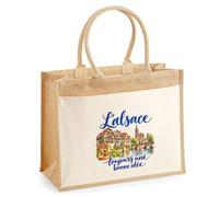 Sac Cabas Jute avec Poche L'Alsace, toujours une bonne idée | Toile de Jute et Coton 21 L Fond Plat Anses 65 cm | Marché Courses Plage | Cadeau Alsacien Alsacienne Femme Maîtresse Anniversaire Noël