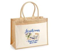 Sac Cabas Jute avec Poche Les mots croisés, toujours une bonne idée | Toile de Jute et Coton 21 L Fond Plat Anses 65 cm | Marché Courses Plage | Cadeau Cruciverbiste Femme Maîtresse Anniversaire Noël