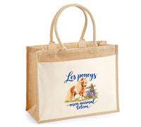 Sac Cabas Jute avec Poche Les poneys, mon animal totem | Toile de Jute et Coton 21 L Fond Plat Anses 65 cm | Marché Courses Plage | Cadeau Cavalier Cavalière Femme Maîtresse Anniversaire Noël