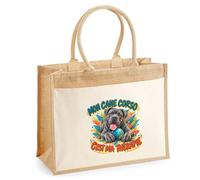 Sac Cabas Jute avec Poche Mon Cane Corso c'est ma thérapie | Toile de Jute et Coton 21 L Fond Plat Anses 65 cm | Marché Courses Plage | Cadeau Femme Maîtresse Anniversaire Noël