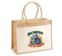 Sac Cabas Jute avec Poche Mon chartreux c'est ma thérapie | Toile de Jute et Coton 21 L Fond Plat Anses 65 cm | Marché Courses Plage | Cadeau Femme Maîtresse Anniversaire Noël