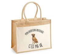 Sac Cabas Jute avec Poche Mon Rhodesian Ridgeback c'est ma vie | Toile de Jute et Coton 21 L Fond Plat Anses 65 cm | Marché Courses Plage | Cadeau Propriétaire Chien Femme Maîtresse Anniversaire Noël