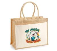 Sac Cabas Jute avec Poche Mon samoyède c'est ma thérapie | Toile de Jute et Coton 21 L Fond Plat Anses 65 cm | Marché Courses Plage | Cadeau Femme Maîtresse Anniversaire Noël