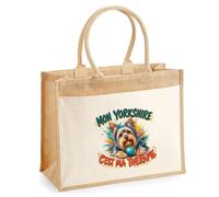 Sac Cabas Jute avec Poche Mon yorkshire c'est ma thérapie | Toile de Jute et Coton 21 L Fond Plat Anses 65 cm | Marché Courses Plage | Cadeau Femme Maîtresse Anniversaire Noël
