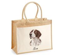 Sac Cabas Jute avec Poche Pointer Anglais | Toile de Jute et Coton 21 L Fond Plat Anses 65 cm | Marché Courses Plage | Cadeau Femme Maîtresse Anniversaire Noël