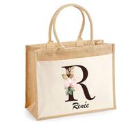 Sac Cabas Jute avec Poche Renée | Toile de Jute et Coton 21 L Fond Plat Anses 65 cm | Marché Courses Plage | Cadeau Femme Maîtresse Anniversaire Noël