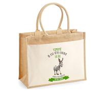 Sac Cabas Jute avec Poche Timoté il est têtu comme un âne mais c'est pour ça qu'on l'adore | Toile de Jute et Coton 21 L Fond Plat Anses 65 cm | Marché Courses Plage