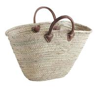 Sac cabas - Naturel - Poignées en cuir - Feuilles de palmier - Blanc - Femme