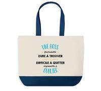 Sac cabas - PLANETEE - Une Boss Formidable - Fond bleu - Coton 40x45 cm - Grand format