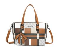 Sac Cabas pour Femme à Carreaux avec N?ud Breloque Décoratif et Bandoulière Gallantry Marron Marron