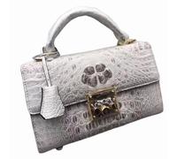 Sac cabas pour femme en cuir d'alligator véritable, petit sac à main blanc en cuir façon crocodile avec fermeture à cadenas, sac bandoulière pour femme
