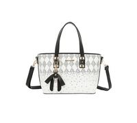 Gallantry, shopper femme avec motif en losange et typographie dispersée, blanc / noir