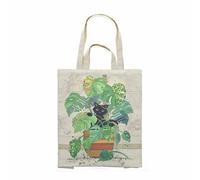 Sac cabas rectangulaire en canvas Chaton Monstera Kiub Bug Art Blanc TU