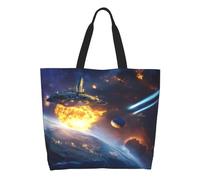 Sac Cabas Un Vaisseau Spatial De Science-Fiction Explose Près D'Une Planète, D'Étoiles Et D'Un Météore Femme Tote Bag Pliable Sac A Main Grande Bandouliere Cabas Pour Vacance Shopping Affaires