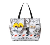 Sac cabas vintage Tour Eiffel de Paris, grand format, pour femme, avec fermeture éclair et poche imperméable. Léger et pliable, il est idéal pour les ges, les courses, la natation et le sport.