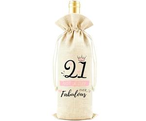 Sac cadeau 21e anniversaire, sac bouteille en lin à cordon pour vin, cadeaux d'anniversaire de 21 ans | Original « Pas un jour au-delà fabuleux » sac à vin pour filles, amies