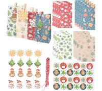 Sac Cadeau ,24 Pièces Pochette Cadeau Noel Avec 24 Autocollants ,Sacs De Bonbons En Papier Kraft Colorés Pour Anniversaire ,Petites Pochettes Cadeaux Pour Célébrations De Fête ,Party