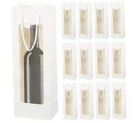 Sac cadeau à vin 12pcs 5x3x14 Sac à vin en carton blanc pliable avec poignée et fenêtre visuelle pour cadeau, fleur, faveur de la fête