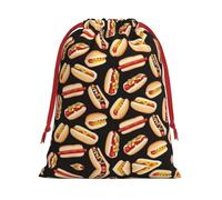 Sac cadeau amusant avec cordon de serrage imprimé hot dogs, durable et polyvalent, parfait pour les occasions festives
