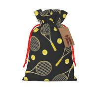 Sac cadeau amusant en lin avec cordon de serrage pour raquettes de tennis et balles de tennis pour fête de Noël, emballage cadeau de vacances.