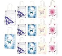 Sac Cadeau Anniversaire Enfant 12 Pièces, Petit Pochette Cadeau Sac Kraft avec Poignée, Papillon Sacs Cadeaux Pochette Kraft Sachet Bonbon pour Fêtes,Mariages,Cadeaux D'anniversaire,16x8x22cm