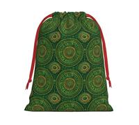 Sac cadeau avec cordon de serrage imprimé à pois verts avec ruban rouge doux et élégant pour Noël, Halloween, convient aux bonbons en carton