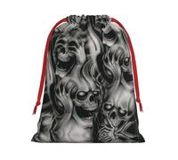 Sac cadeau avec cordon de serrage imprimé crâne maléfique cool durable et polyvalent, parfait pour les occasions festives