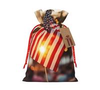 Sac cadeau avec cordon de serrage imprimé drapeau américain feu d'artifice du 4 juillet pour fête de mariage, anniversaire, sac cadeau unique, sac en toile réutilisable, 1 pièce, taille M