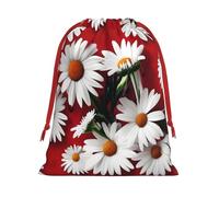 Sac cadeau avec cordon de serrage imprimé fleurs rouges et marguerites blanches pour Noël, vacances, mariage, anniversaire S