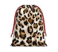 Sac cadeau avec cordon de serrage imprimé léopard avec ruban rouge doux et élégant pour Noël, Halloween, convient aux bonbons en carton