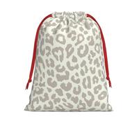 Sac cadeau avec cordon de serrage imprimé léopard marron avec ruban rouge doux et élégant pour Noël Halloween