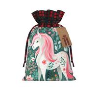 Sac cadeau avec cordon de serrage imprimé licorne avec cheveux roses 21,1 x 30 cm