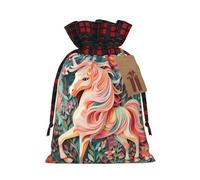 Sac cadeau avec cordon de serrage imprimé licorne en papier rose 21,1 x 30 cm