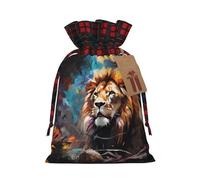 Sac cadeau avec cordon de serrage imprimé lion majestueux et majestueux 21,1 x 30 cm