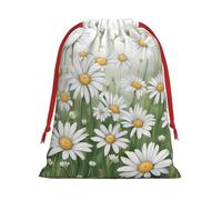 Sac cadeau avec cordon de serrage imprimé marguerite blanche pour Noël, vacances, mariage, anniversaire S