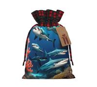 Sac cadeau avec cordon de serrage imprimé requin sous-marin corail 21,1 x 30 cm